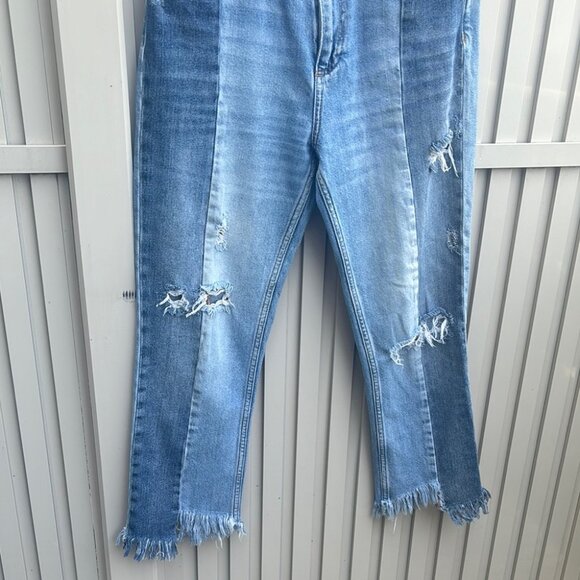 Free People Distressed Contrast Blue Ankle Jeans - Picture 5 of 10